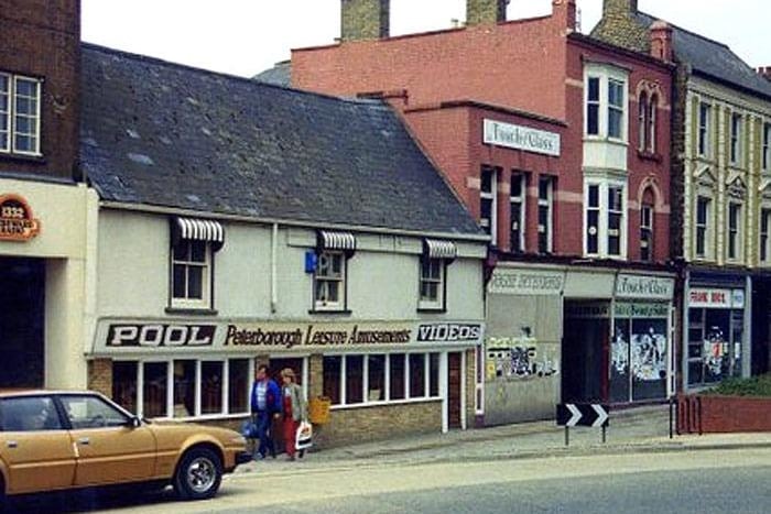 Away from shopping and drinking, the 1980s saw new ways for Peterborians to spend their leisure time. Here we see the Peterborough Leisure Amusements premises on Lower Bridge Street in the early 1980s – now lost under Rivergate flats (image: Chris Allen)