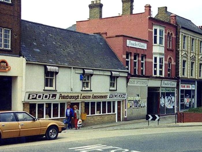 Away from shopping and drinking, the 1980s saw new ways for Peterborians to spend their leisure time. Here we see the Peterborough Leisure Amusements premises on Lower Bridge Street in the early 1980s – now lost under Rivergate flats (image: Chris Allen)