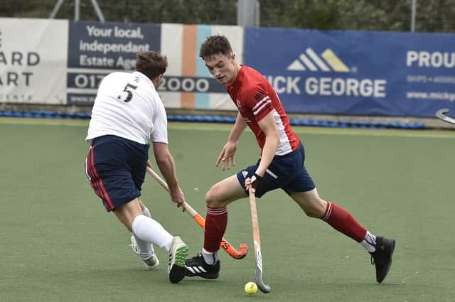 Matt Goodley (red) in action for City of Peterborough v Banbury. Photo: David Lowndes.