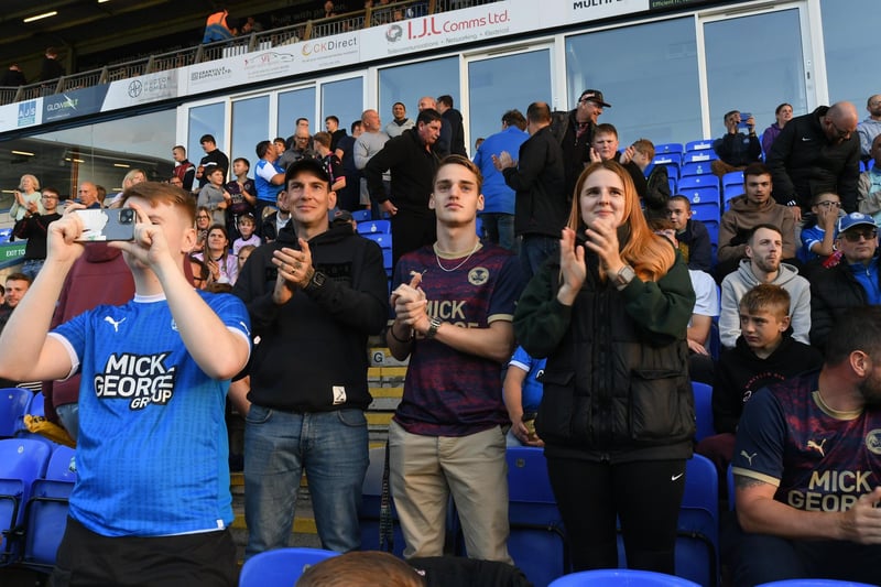 Peterborough United fans at the Carabao Cup game against Swindon Town.