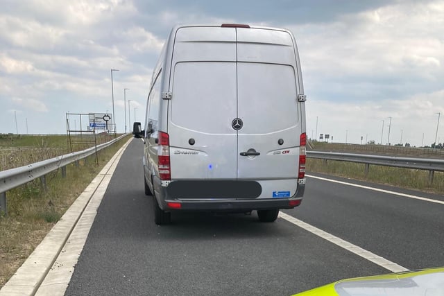 The driver of this van tried to convince officers he was 58 years old but later confirmed that he was more than 20 years younger and disqualified from driving. The vehicle was seized.