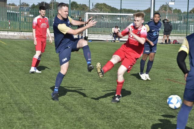 Action from Youth Dreams Project 3, Stamford AFC Reserves (red) 0. Photo: David Lowndes.