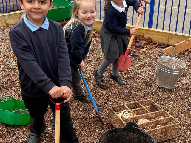Pupils from Gunthorpe Primary School enjoying their newly revamped outdoor area