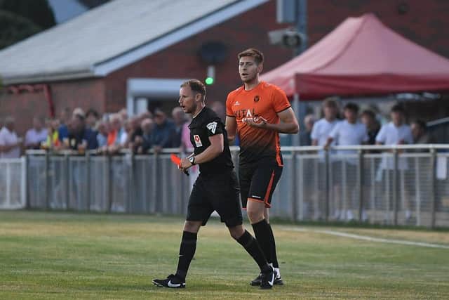 Peterborough Sports centre-back Connor Johnson has been sent off against Curzon Ashton. Photo: David Lowndes.