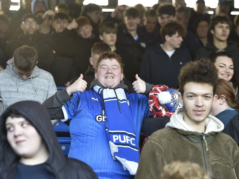 Peterborough United fans enjoy the 5-2 win over Plymouth Argyle.