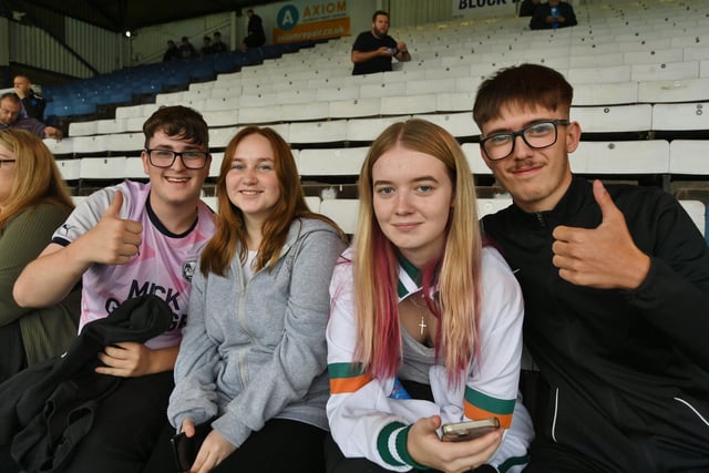 Fans enjoy Posh beating Swindon Town on pens in the EFL Cup at the Weston Homes Stadium on 8th Aug 2023.