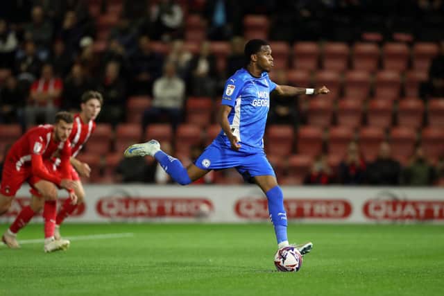 Malik Mothersille scores from the penalty spot for Posh at Orent. Photo Joe Debt/theposh.com