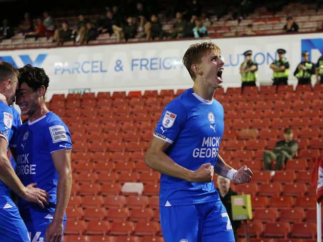 Hector Kyprianou of Peterborough United celebrates scoring against Barnsley. Photo: Joe Dent.