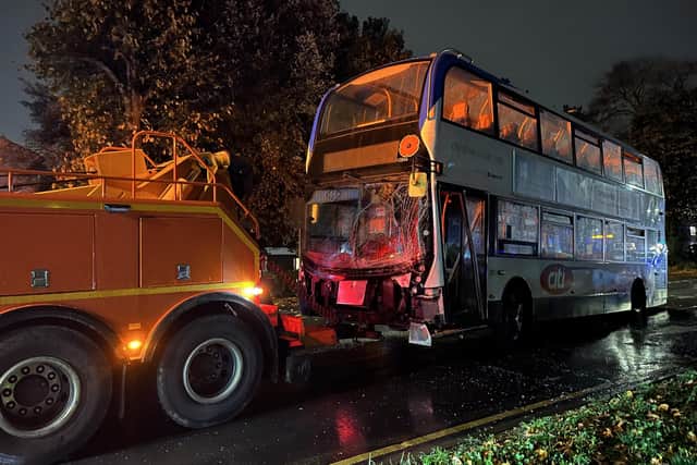 The Stagecoach double-decker bus was involved in the collision with two cars in Thorpe Road.