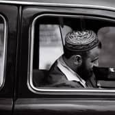 Aurangzab Khan in his cab in 1981