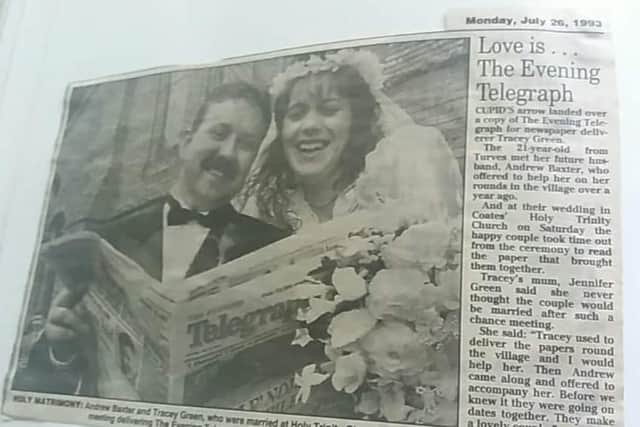 How the Evening Telegraph reported Tracey and Andy Baxter's wedding back in 1993.