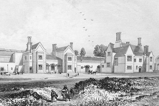 An illustration showing Peterborough East Station in 1850, just five years after opening.