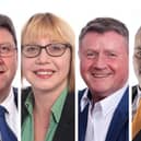 Group leaders Chris Harper (Peterborough First), Nicola Day (Greens), Dennis Jones (Labour) and Christian Hogg (Liberal Democrats) support the motion of no confidence in Conservative council leader Wayne Fitzgerald