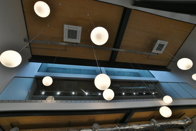 Looking up through the levels Inside the Peterborough Research and Innovation Centre.