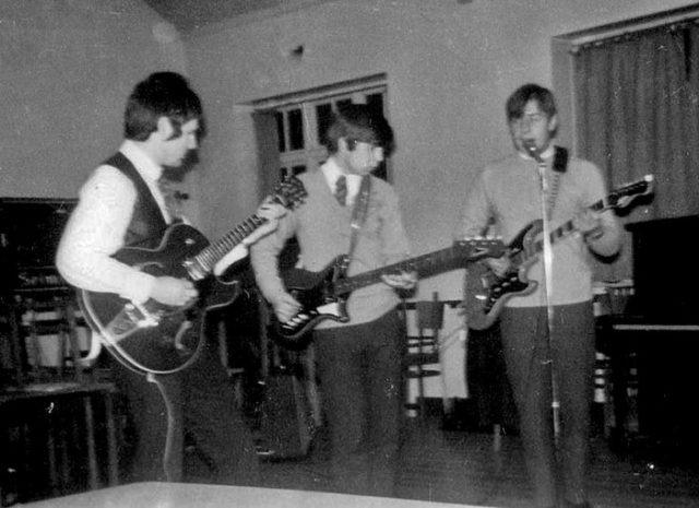 Local beat group Sebastian’s People featuring Pete ‘Rattler’ Lane, Maurice Stacey, Phil Cox and Godfrey West on drums, later joined by keyboard player Martin “Sooty” Dunnett. 
This photo was taken of the band rehearsing in Werrington Village Hall (image: Peterborough Images Archive)