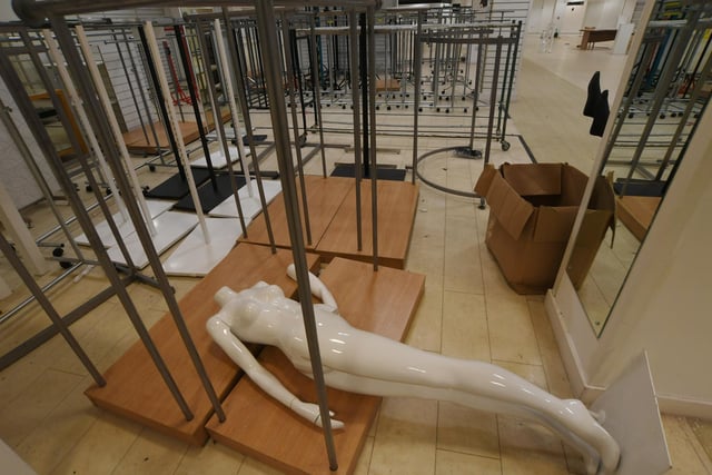 Fittings and equipment await collection at the former Beales store in Peterborough