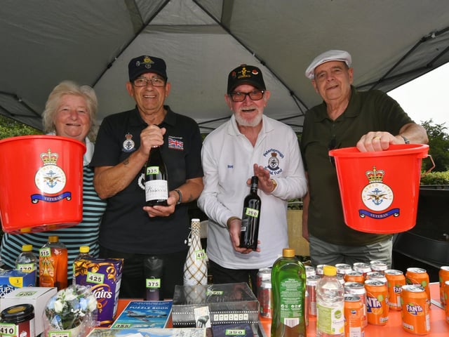 Margaret Gardiner, Ray Sharp, Roy Freeman and Gordon Sansom at the Peterborough Veterans Social Fund stand