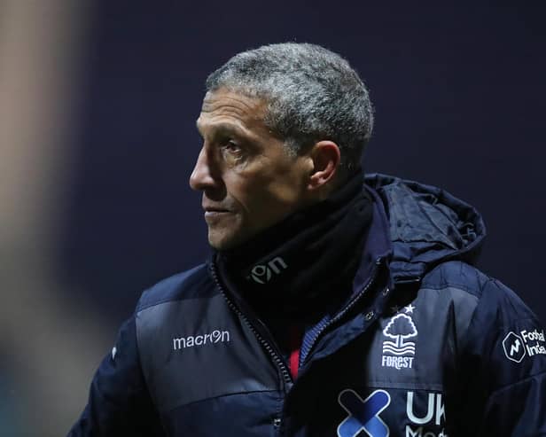 PRESTON, ENGLAND - JANUARY 02:  Chris Hughton the manager of Nottingham Forest looks on after the Sky Bet Championship match between Preston North End and Nottingham Forest at Deepdale on January 02, 2021 in Preston, England.  (Photo by Alex Livesey/Getty Images)