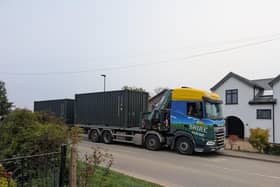 One of the heavy lorries driving through Eye