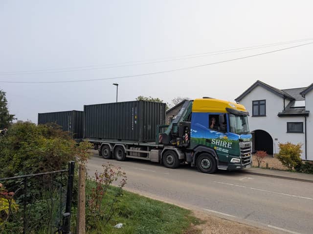 One of the heavy lorries driving through Eye