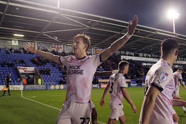 Hector Kyprianou of Peterborough United celebrates his winning goal at Shrewsbury. Photo: Joe Dent/theposh.com.