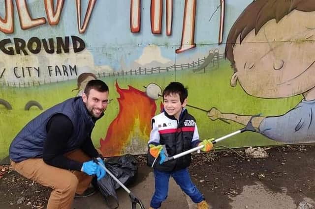 Dan and his son Jack during a litter pick event close to New Ark.