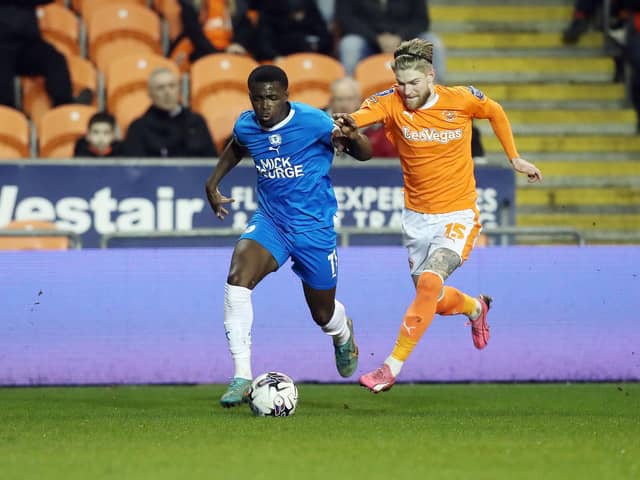 Kwame Poku in action against Blackpool. Photo: Joe Dent.