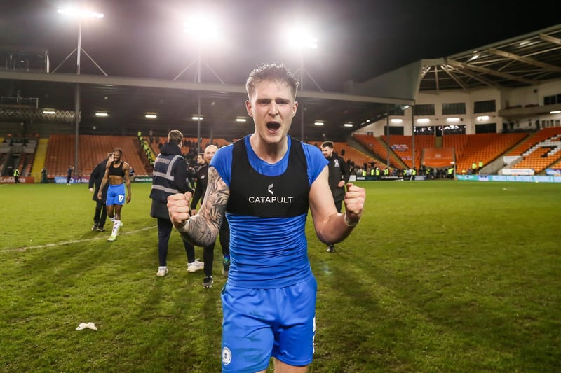 Josh Knight celebrates the victory at full-time.