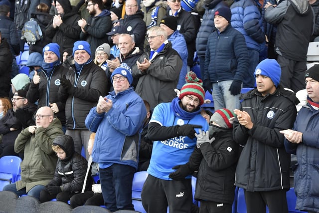 Peterborough United fans enjoy the impressive win over Oxford United.