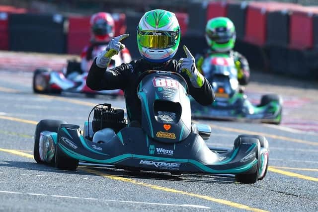 Alfie Garford celebrates his British Karting title. Photo:  Chris Walker of Kartpix.