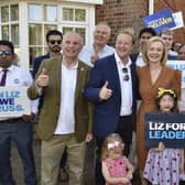 Liz Truss was hosted at a hustings in Broadway on 12 August. She is pictured with members of Peterborough Conservative Association, including MP for Peterborough Paul Bristow (left) and leader of Peterborough City Council Wayne Fitzgerald (right) (image: David Lowndes)