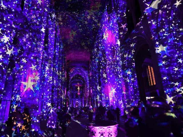 The Angels light show at Peterborough Cathedral.