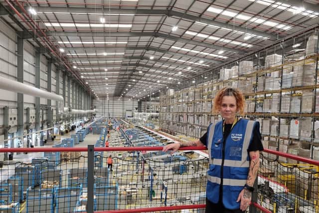 Nicola Brinkman, tour ambassador for Amazon in Peterborough. The internet retailer is resuming tours for the public at its fulfilment centres after a pause during the Covid-19 pandemic.