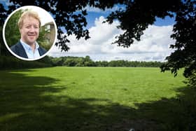 Peterborough MP Paul Bristow, inset, is fighting Peterborough City Council plans to fence off Werrington Fields, main picture.