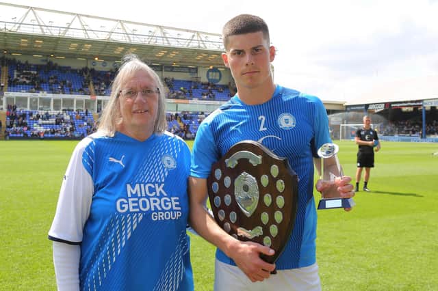 Multiple Posh player of the year winner Ronnie Edwards with 'Forever Posh' representative Chris Wayte