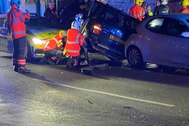The crash on Elmfield Road early on Sunday morning (July 24). Photo: Malcolm Smart.