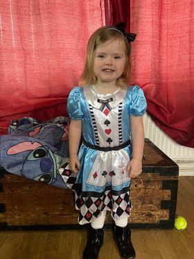 Harleigh, aged three, dressed as Alice from Alice in Wonderland - doesn't she look fab!