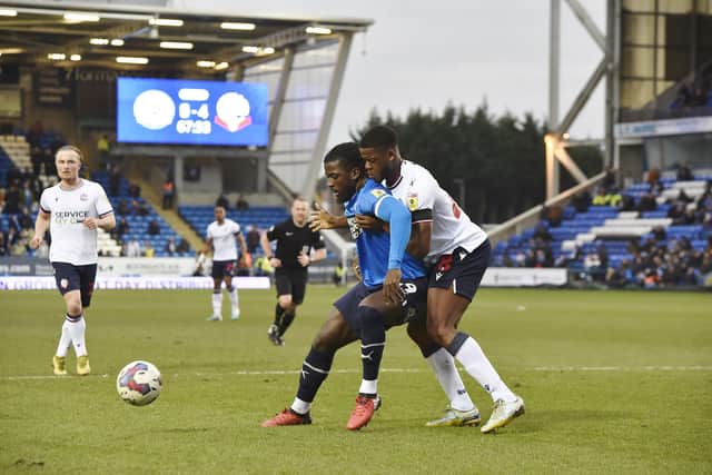 Kabongo Tshimanga in action for Posh. Photo David Lowndes.