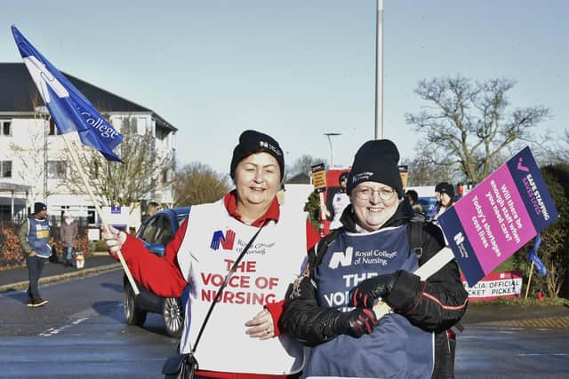 Sarah Seeley, RCN professional lead coordinator for strikes in the eastern region (left), and Colleen Bryce,  clinical nurse specialist in liaison psychiatry at Peterborough City Hospital and RCN picket line supervisor.