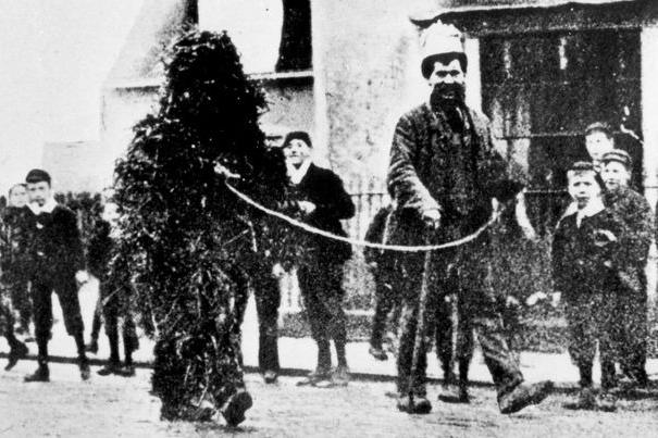 An old archive photo of the Whittlesey Straw Bear (year unknown).