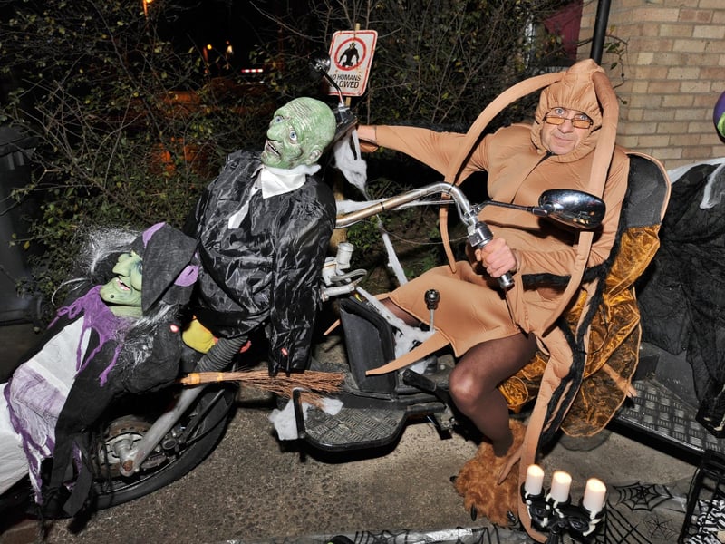 Taken in 2017. Halloween House at Bringhurst, Orton Goldhay. Colin Brittle on his ghost bike.