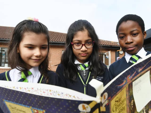 Huda Azirz, Olivia Pires and Flourish Ogbere  from Lime Academy Parnell, taking part in this year's Peterborough Drama Festival