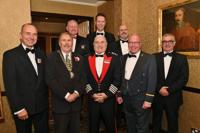 Peterborough Volunteer Fire Brigade chief officer Tony De Matteis with his top table guests - including Mayor of Peterborough Alan Dowson - at the brigade's annual dinner at the Bull Hotel