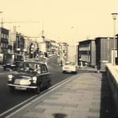 The view from Town Bridge of Bridge Street in 1970