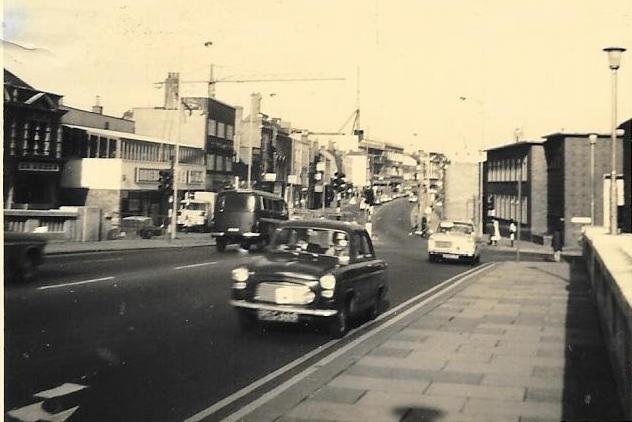 The view from Town Bridge of Bridge Street in 1970