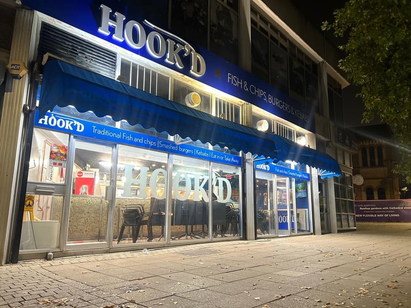 The New Hook'd fish and chips restaurant in Hereward Cross, Peterborough city centre
