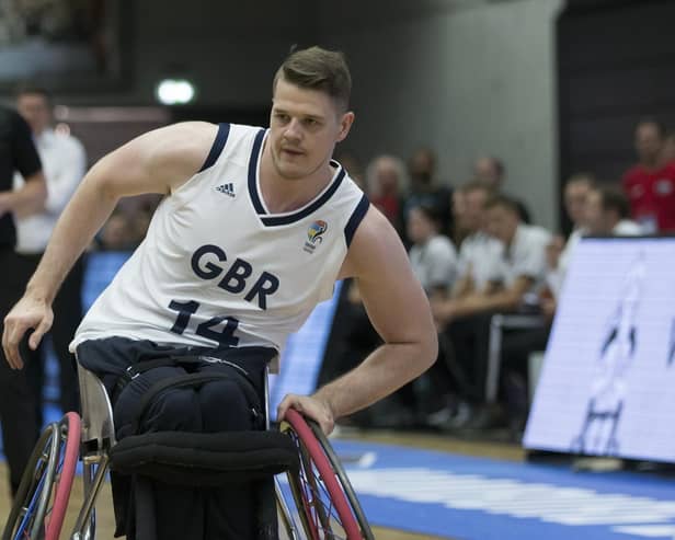 Lee Manning in action at the World Championships in Dubai. Photo Courtesy of SA Images and the British Wheelchair Basketball.
