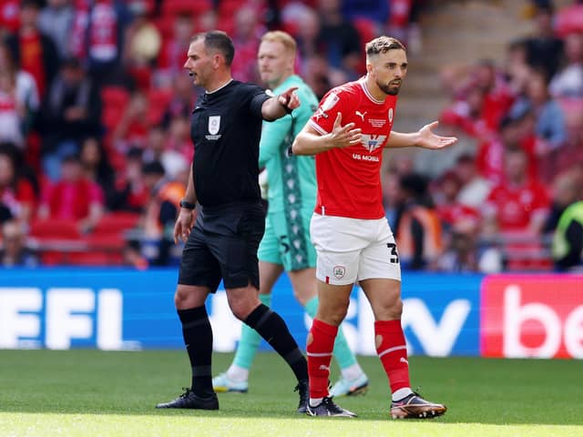 Barnsley's Adam Phillips has just been sent off at Wembley. (Photo by Richard Heathcote/Getty Images).