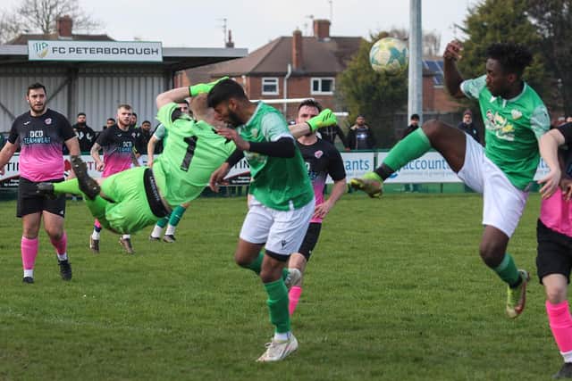 Action from an FC Peterborough (green) game. Photo: Tim Symonds