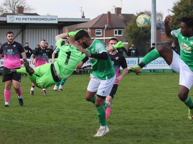 Action from an FC Peterborough (green) game. Photo: Tim Symonds